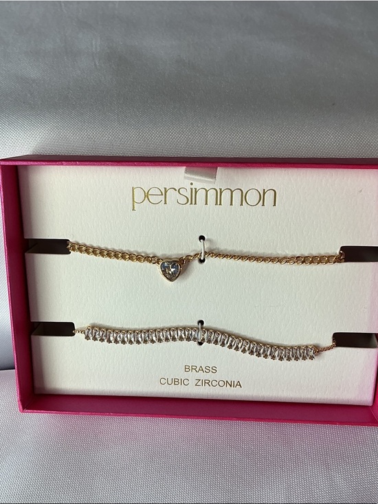 Jewelry - Persimmon Bracelet Set Gold Tone Heart CZ Tennis Bracelet Duo